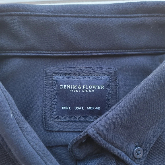 NWT Denim & Flowers Mens Size L Navy Blue Slim Fit Long Sleeve Button Up Shirt - Picture 8 of 10